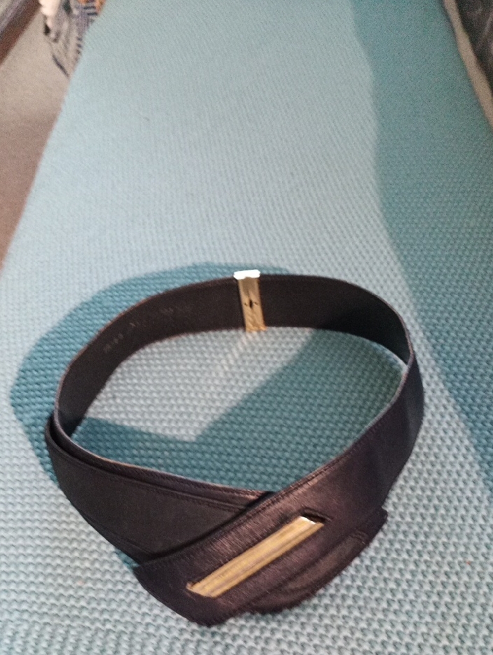 Vintage Black Leather Wide Waist Belt with Gold Accent Fits Like A Small